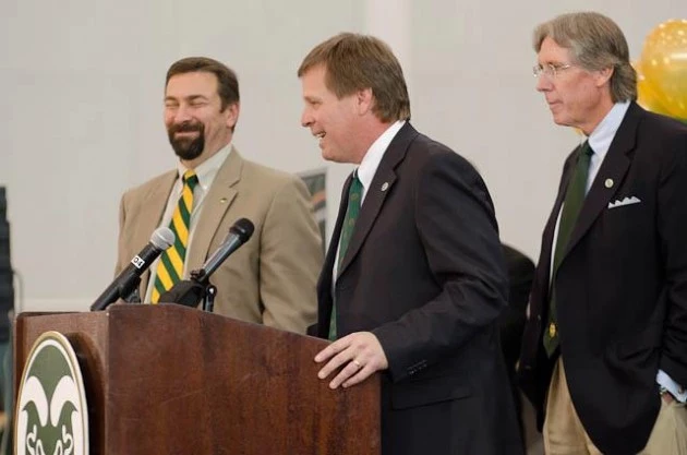 CSU President Tony Frank, Rams Football Coach Jim McElwain, and CSU Athletics Director Jack Graham. CSU President Tony Frank, Rams Football Coach Jim McElwain, and CSU Athletics Dir