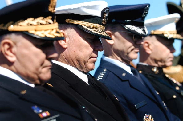 Army Gen. Richard Cody, Adm. Robert F. Willard, Air Force Gen. John D.W. Corley and Marine Lt. Gen. James F. Amos, representing the individual branches of the armed forces Army Gen. Richard Cody, Adm. Robert F. Willard, Air Force Gen. John D.W. Corley and Marine Lt. Gen. James F. Amos, representing the individual branches of the armed forces