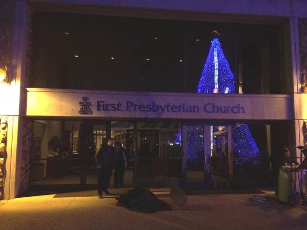 Reflexion of NightLights Tree on First Presbyterian Church in Fort Collins Reflexion of NightLights Tree on First Presbyterian Church in Fort Collins