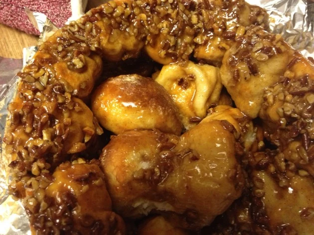 The sticky buns are ready to eat The sticky buns are ready to eat