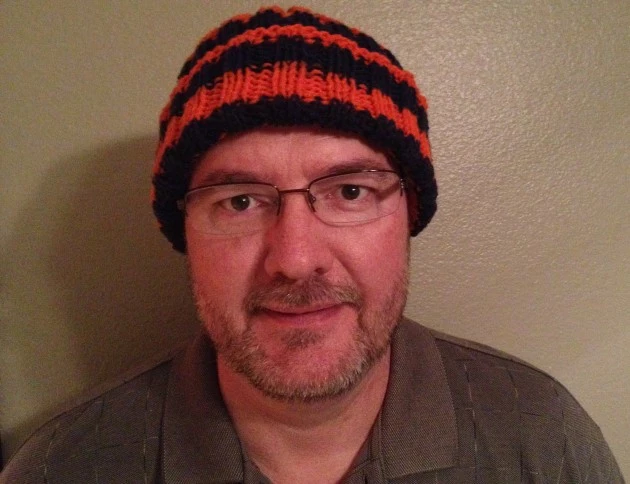 Todd wearing Broncos hat made by his wife Todd wearing Broncos hat made by his wife